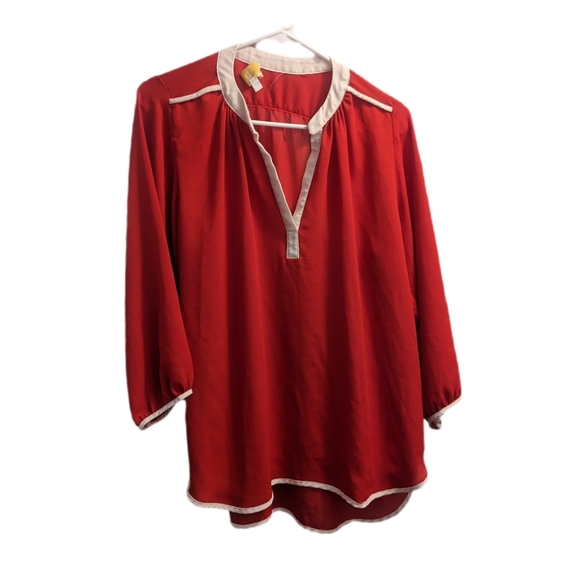 Collective Concepts Tops - 💥 Collective Concepts Red With White Trim V Neck Blouse L